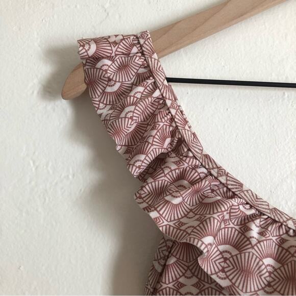 Pretty Me Swimwear Asymmetrical Shoulder Ruffle Geometric Swim Beach Bikini Top - Picture 3 of 8